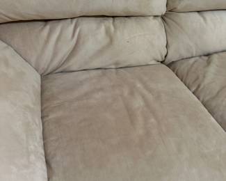 #18 - $300 - Cream velvet couch and matching chair - couch 31t80wx32d chair -31tx35wx36d