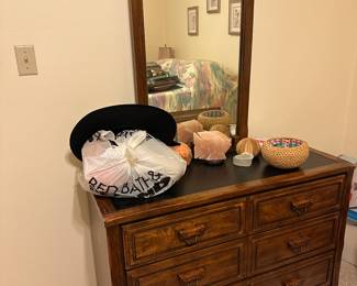 #38 - $160 - Solid oak Dresser with attached mirror 30t44wx18d Mirror 41tx23w 3 drawers
