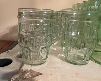  #103 - $70 - 11 - Vintage green depression glasses numbered on bottom
