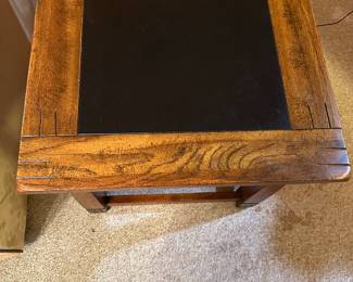 #11 - $180 - Solid oak side table with leather inserts top 21tx24wx24d 
