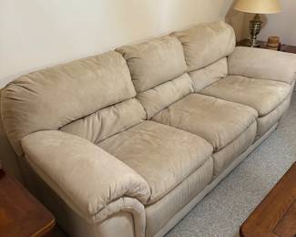 #18 - $300 - Cream velvet couch and matching chair - couch 31t80wx32d chair -31tx35wx36d

