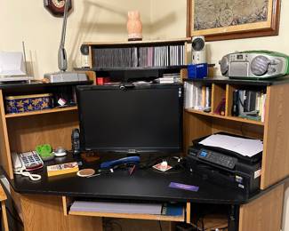 #34 - $100 - Corner desk with back shelves 60tx58wx28d
