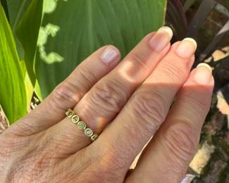 #91- $220 each - 18kt pink gold band with peridot stones sz 6 -