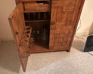 #28 - $340 - Solid oak lighted tall bar 50tx28wx16d
