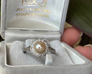 #117 - $395 - Platinum gold ring with pearl. 