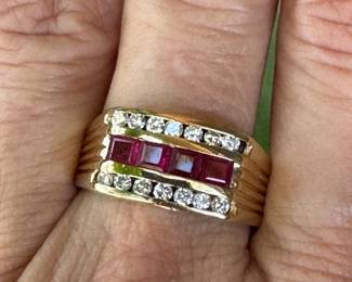 #110 - $860 - Ruby & diamond ring 14kt gold. sz 11 1/4. 8.5 grams. 
