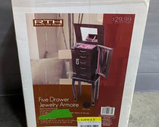 Round The House Five Drawer Jewelry Armoire, New In Box