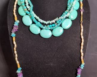 Turquoise and Pearl Beaded Necklaces