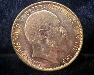 1905 King Edward VII Gold Sovereign Coin, Fineness 916.7, Pure Gold Content 7.3224 grams