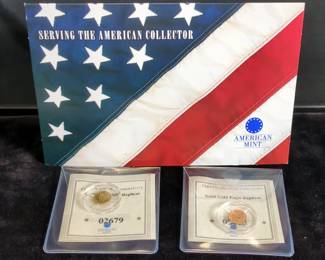 American Mint Solid Gold Eagle Replicas, Qty 2, Numbered, Including COA