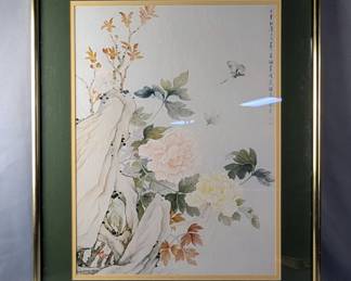 Lee Tong Shaing Chang "Dragonfly Tree Blossoms" Watercolor Print
