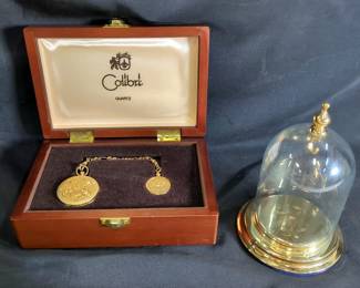 Colibri Quartz Pocket Watch For Twentieth Work Anniversary With The US Federal Government, In Display Box And Cloche With 24k Gold Electroplated Base