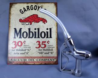 Mobiloil Sign and Tokheim 1063 Fuel Pump Nozzle