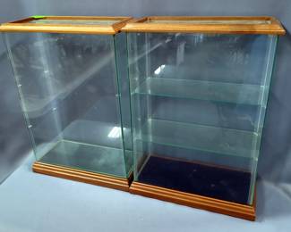 Glass Display Cabinets with Wood Trim, 21.5" x 15.5" x 7.5"