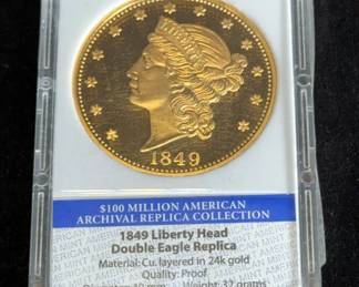 1933 Gold Double Eagle Replica Coin And 1849 Liberty Head Double Eagle Replica Coin, Both 24k Gold Plated Proofs
