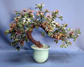 Decorative Stone Flower Bonsai & Metal Leaf Tree