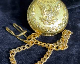 Gold-Tone Eagle Pocket Watches With Chains, Qty 2
