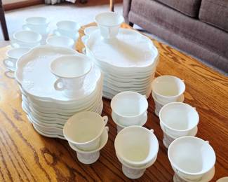 Vintage milk glass plate and cup sets