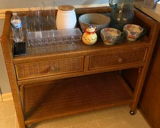 Wicker Rolling Tea Cart