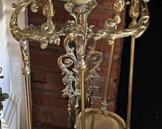 Ornate Brass Fireplace Set