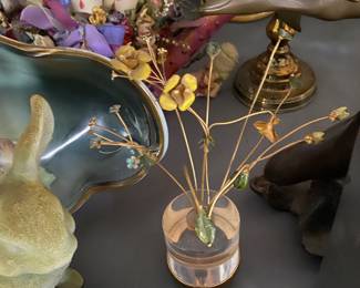 MCM Lucite Base Enameled Flowers 