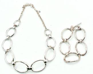 silver tone necklace with matching bracelet
