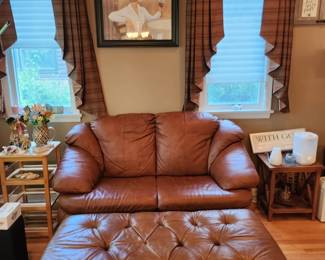 Leather sofa & ottoman