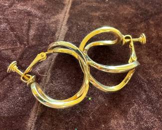 Napier Gold-Tone Hoop Earrings Screw Back Signed Costume Jewelry