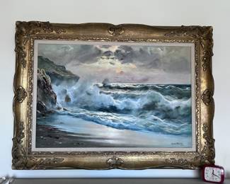 Original Guido Odierna Seascape, Italian artist, Capri (1913–1991), large scale, ornate frame, signed.