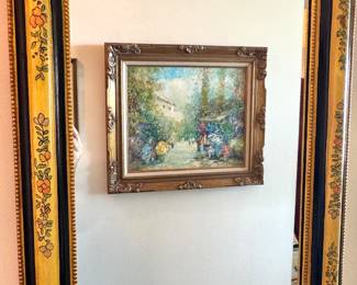 Vintage Hand-Painted Floral Mirror – European Style Wall Decor