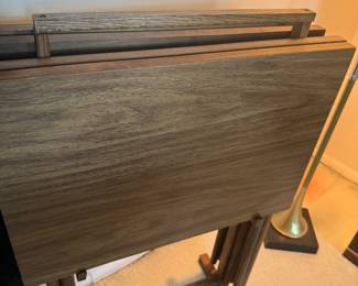 Mid-Century Wooden Folding TV Tray Tables with Stand – Retro Serving Trays, Set of 4