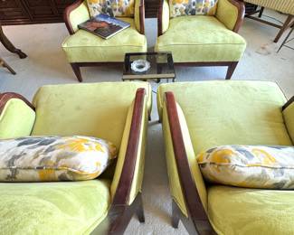 Walter E. Smithe Mid-Century Modern Armchairs – Lime Green Upholstery with Wood Frames