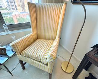 Vintage Wingback Chair – Striped Upholstery, Classic High-Back Accent Chair