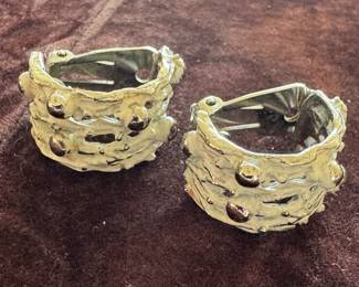 Napier Brutalist Modernist Clip-On Earrings – Silver-Tone Pat. Pend. 1960s Statement Jewelry