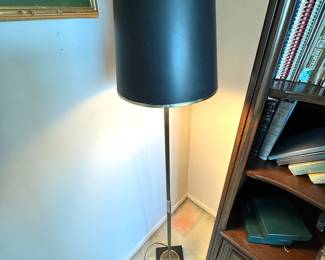 Mid-Century Modern Brass Floor Lamp with Black Drum Shade