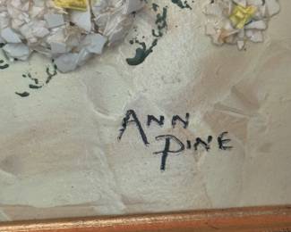 Ann Pine Signed Floral Still Life – Basket of Textured Flowers Painting