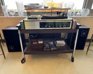 Zenith Allegro Stereo System with Turntable, Cassette, AM/FM Tuner & Speakers on Rolling Stand