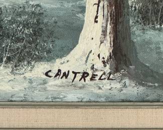 Cantrell Signed Landscape – Mid-Century Winter Forest Artwork