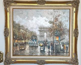 J. Gaston 1979 Signed Paris Oil Painting – Arc de Triomphe Street Scene | $600