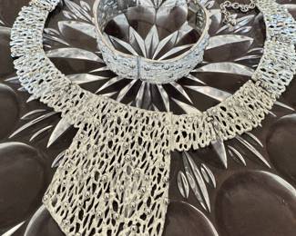 Napier Brutalist Silver-Tone Necklace Bracelet Earrings Set – Modernist Statement Jewelry, 1960s