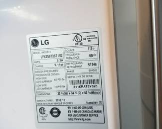 Upper unit: LG refrigerator mfg. 11/2012 model LFX25973ST