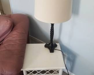 Rattan accent table - set of three; table lamp