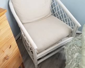 Rattan accent chair matches table set & etagere