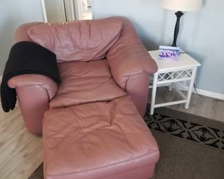 Mauve leather chair & ottoman by Leathercraft made in North Carolina