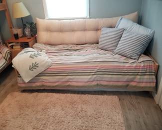 Twin bed with large pillow; 3 twin comforters & 1 full size comforter - all Ralph Lauren in stripe pattern shown