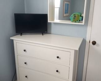 3 drawer dresser; TV; wall mirror
