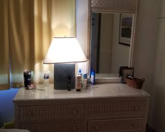 King bedroom suite: dresser with mirror; two matching table lamps