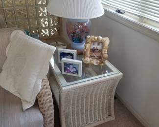Glass top wicker end table - two available