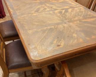 Rustic Kitchen Dining Table With Two Captain Chairs, And Four Side Chairs