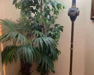 Lovely Floor Lamp And Two Tall Artificial Trees